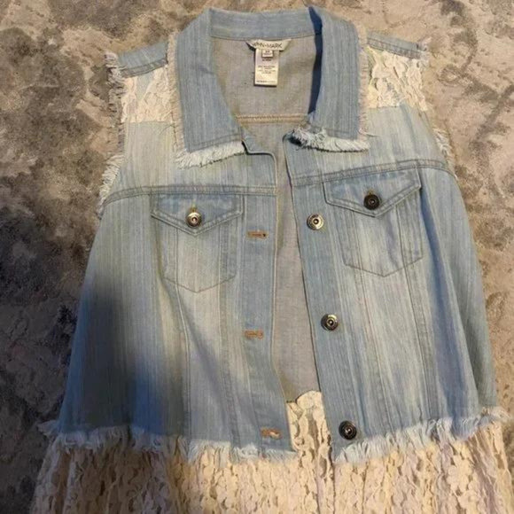 John Mark Women's Beautiful Lace Jean Jacket Tunic Size Medium - Blue (P1) - Picture 3 of 4